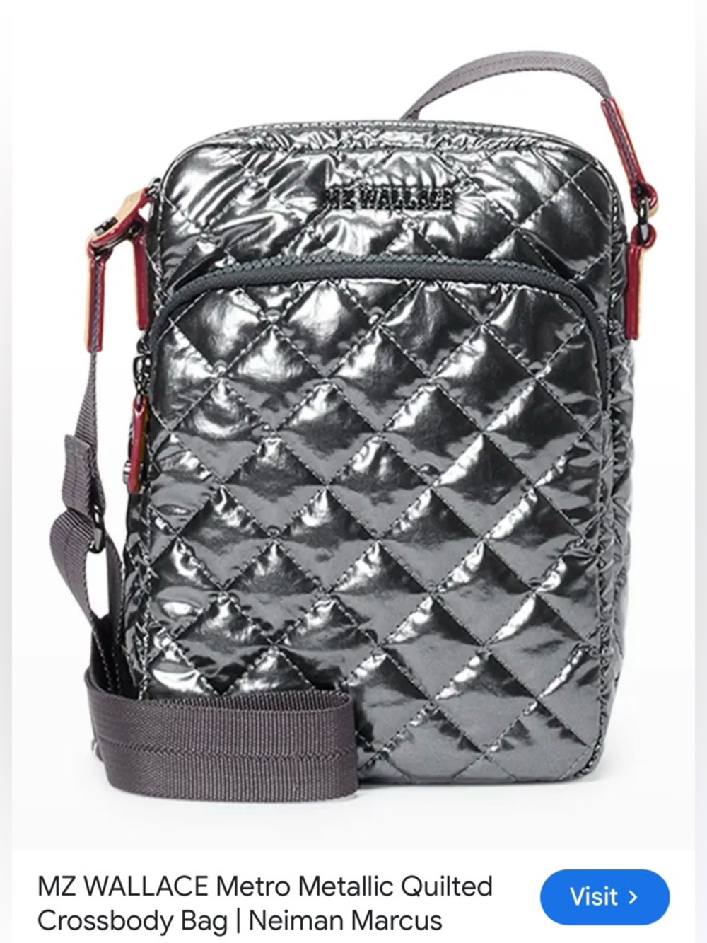 MZ Wallace Dark Gray Metro Metallic Crossbody Bag